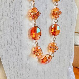 Boho Vintage Orange Glass Beaded Necklace, Beaded Necklace, Glass Jewelry